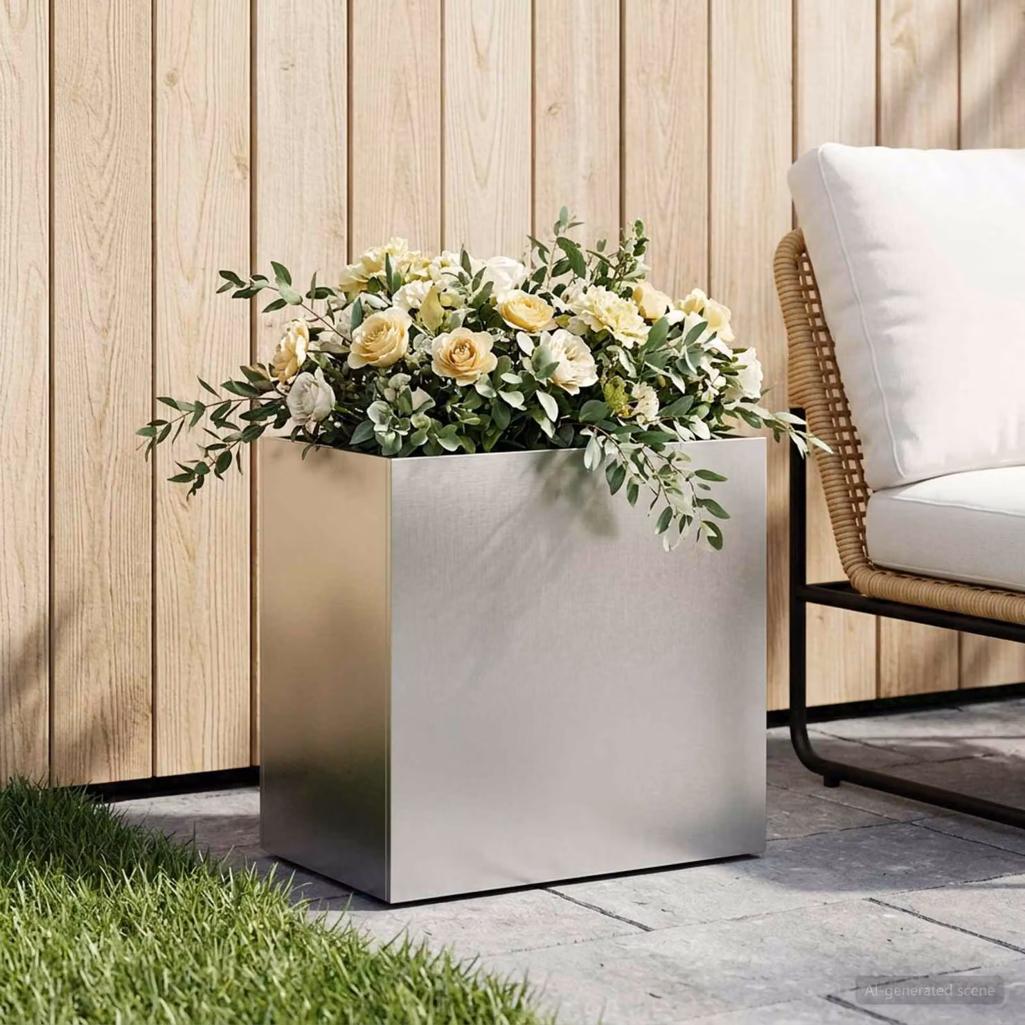 Vaso da giardino vidaXL in acciaio inox color argento L: 50 cm, P: 30 cm, H: 40 cm