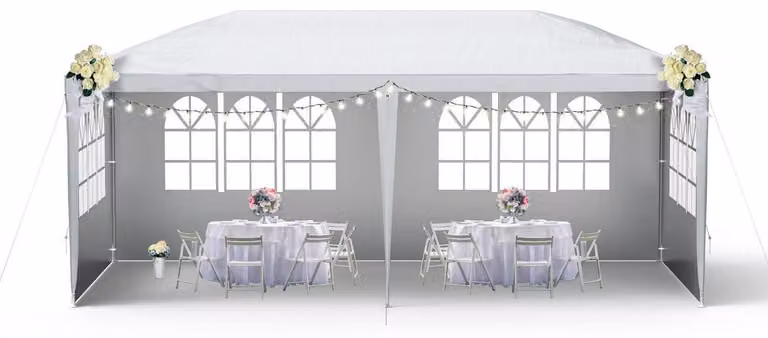 Tenda da festa 3x6 metri con pareti laterali e finestre, colore grigio, impermeabile, con protezione UV
