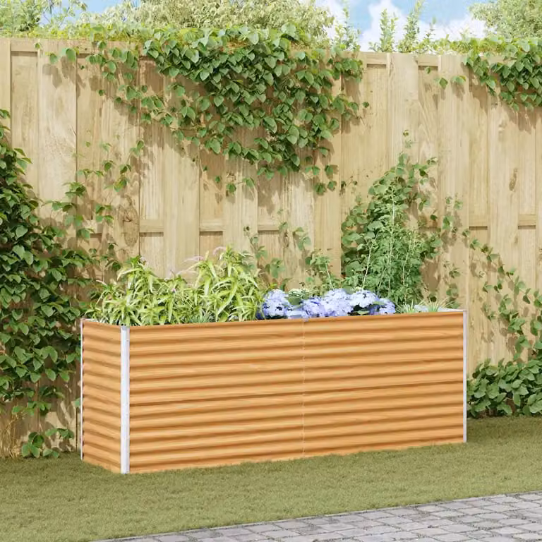 Letto rialzato da giardino vidaXL in acciaio galvanizzato Marrone Chiaro L: 195 cm, P: 50 cm, H: 68 cm