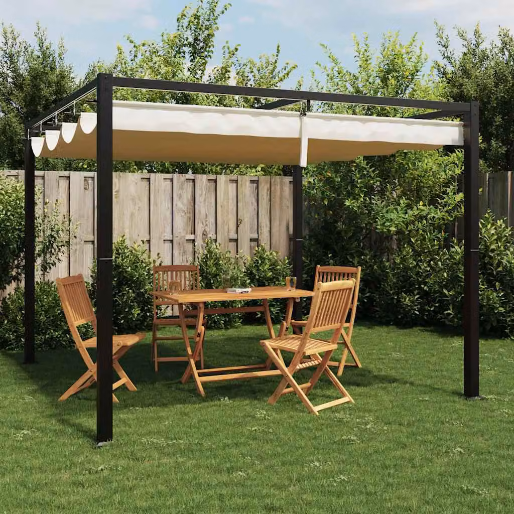 vidaXL Gazebo da Giardino con Tetto Retrattile Crema 3x3m in Acciaio