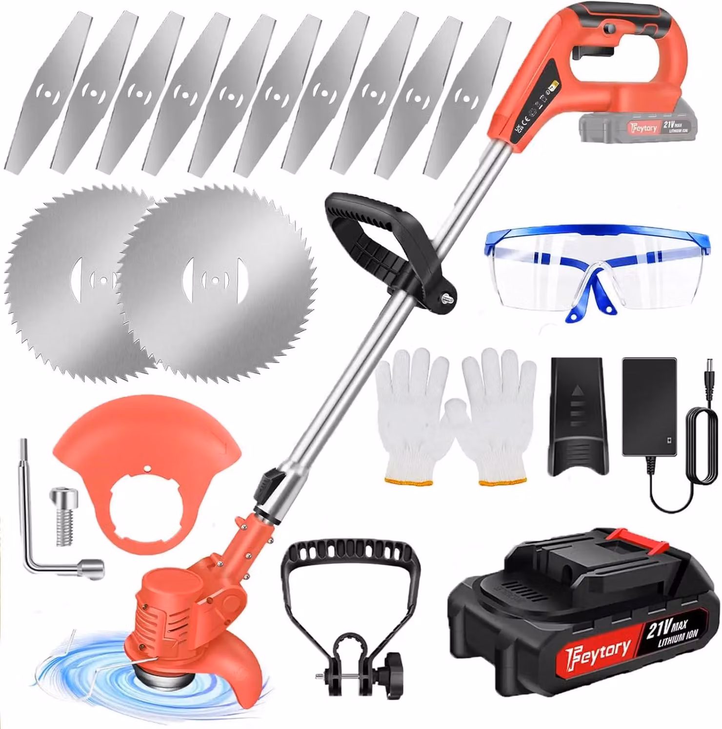 Tagliasiepi a batteria - Modello WZ-DCJ-FT - 21 V - Motore brushless - Lame in metallo - Pieghevole e regolabile - Larghezza di taglio di 15 cm - Colore: rosso