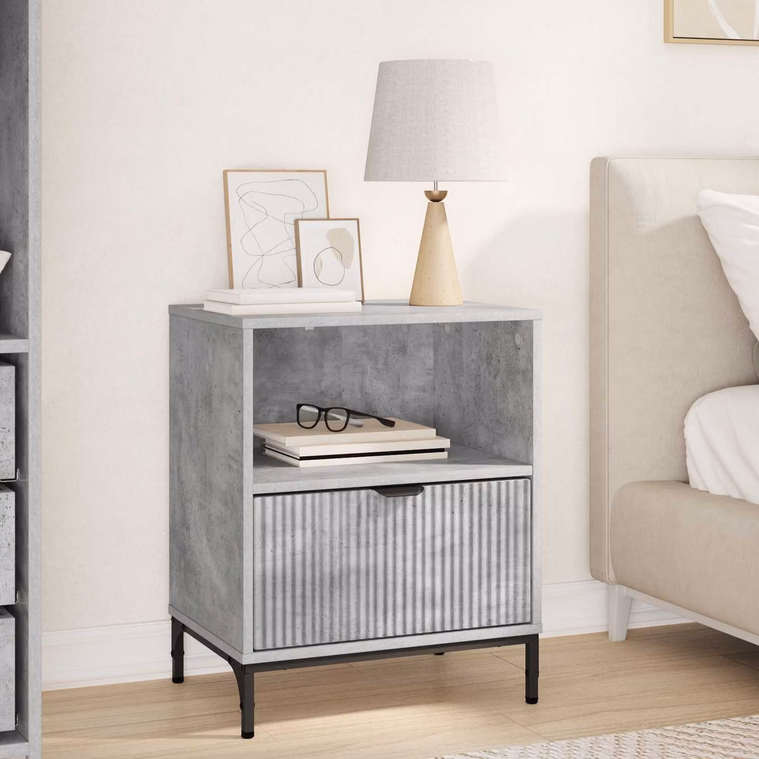 Armadio da Notte Moderno vidaXL in Metallo e MDF Grigio Cemento L: 49 cm, P: 36 cm, H: 61 cm