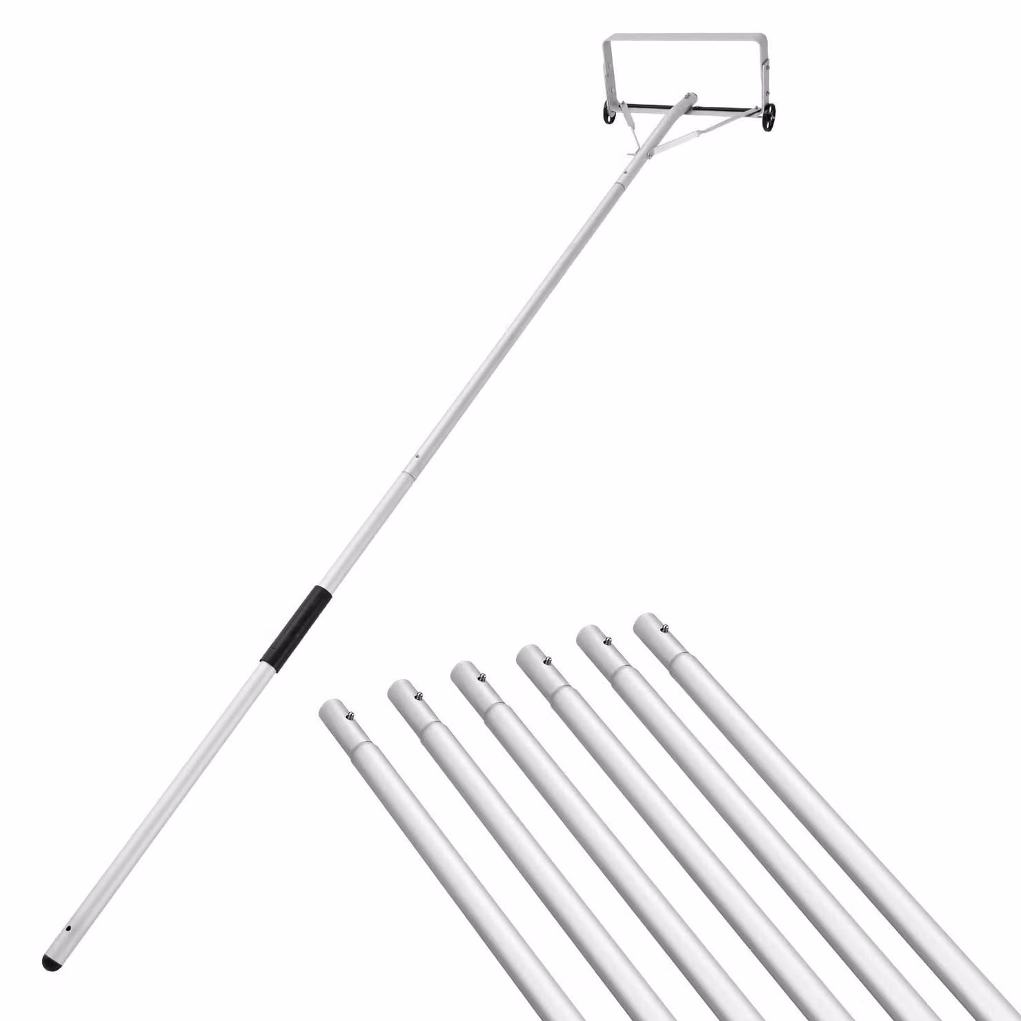 Rastrello da tetto SucceBuy con lama in alluminio da 47 cm, lunghezza regolabile da 158 a 913 cm, spazzaneve con ruote e slitta, attrezzo per rimuovere neve, foglie e sporcizia dai tetti delle case