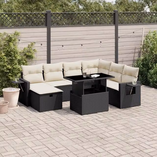 Set Divani da Giardino con Cuscini 8 pz Nero in Polyrattan 3274996