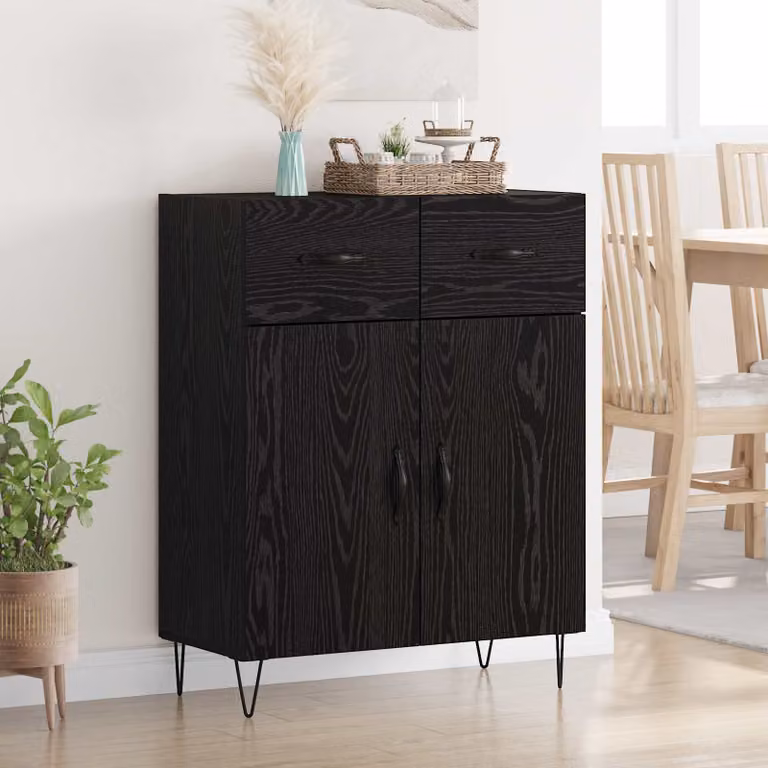Credenza stile industrial vidaXL in legno MDF e metallo, colore nero, L: 69,5 cm, P: 34 cm, H: 90 cm