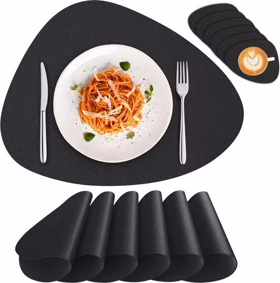 Piastre e rondelle in pelle - Set da 6 pezzi - antiscivolo e a doppio strato - resistenti al calore - nero - 415 x 31 cm