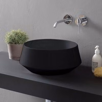 Lavabo da appoggio tondo in ceramica nero opaco Aris Diametro: 42 cm