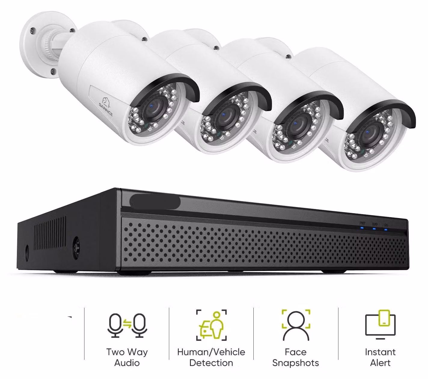 Sistema di videosorveglianza: telecamera da 8MP, registratore NVR a 8 canali, rilevamento umano e basato sull'intelligenza artificiale, tecnologia PoE