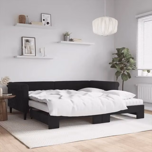 Divano Letto Estraibile Moderno vidaXL in Velluto Nero L: 229 cm, P: 110 cm, H: 68 cm