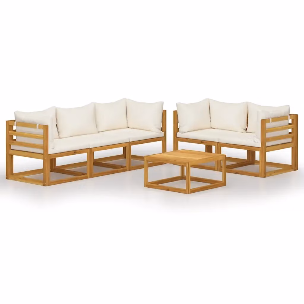 Set di divani da giardino vidaXL in legno massello di acacia con cuscini beige 6 pezzi – 2