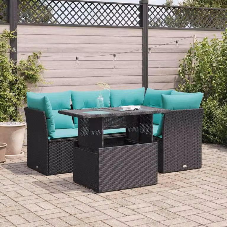 Maison Exclusive - Set Divani da Giardino 5 pz con Cuscini Nero Polyrattan Acacia