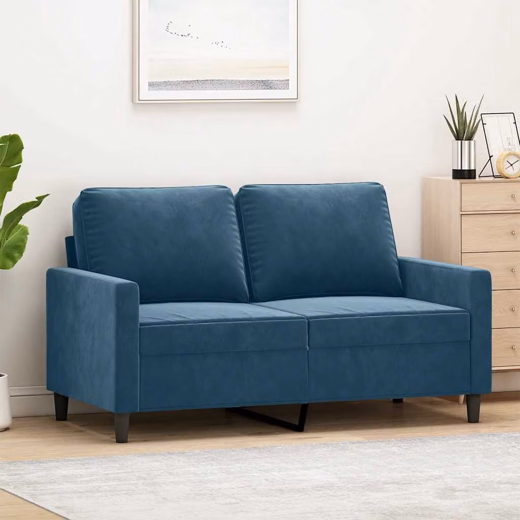 Divano a 2 posti vidaXL in velluto blu con struttura in metallo per il tuo soggiorno L: 138 cm, P: 80 cm, H: 77 cm