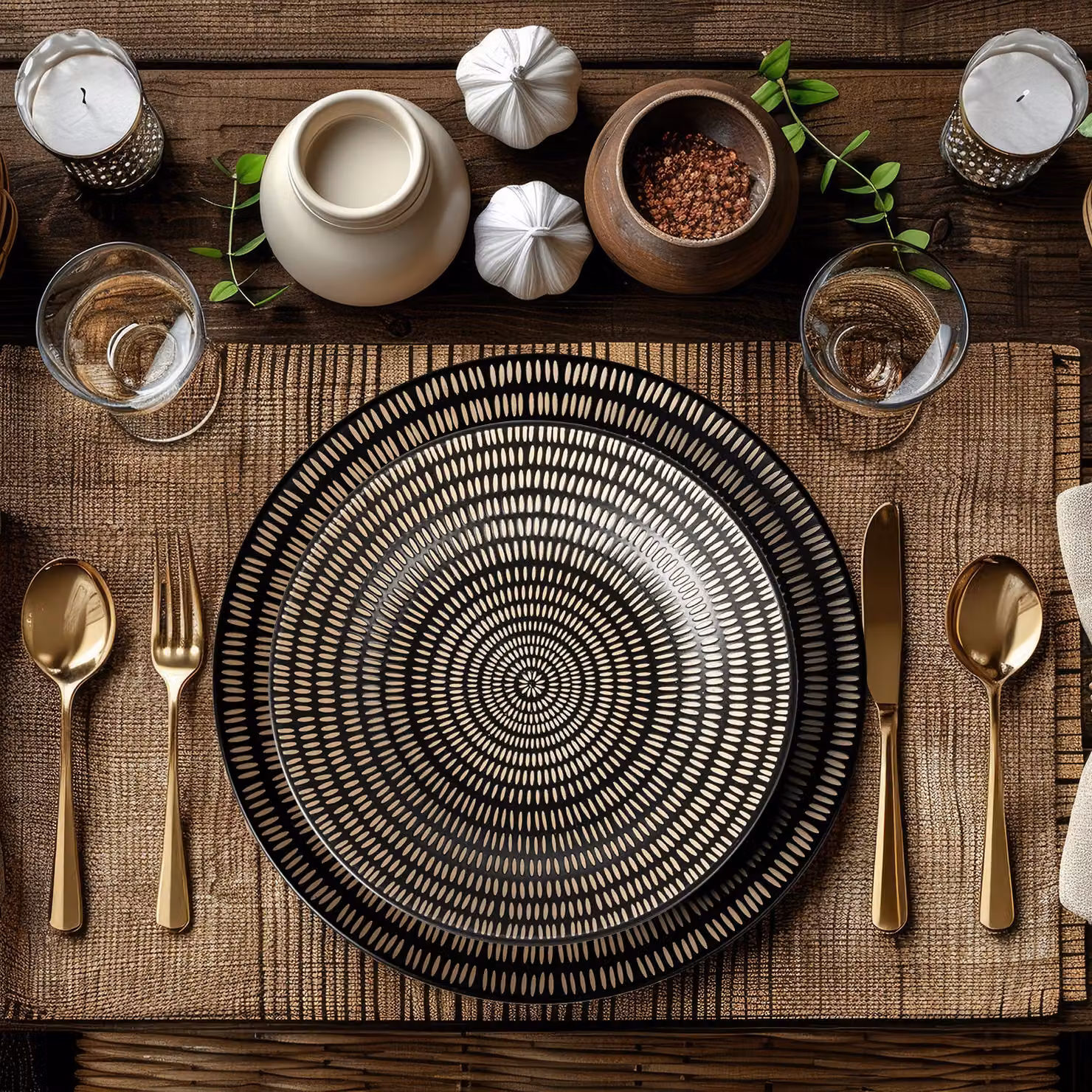 Servizio di piatti Maya Pad Printing Gusto Casa in stoneware nero, 18 pezzi – 2