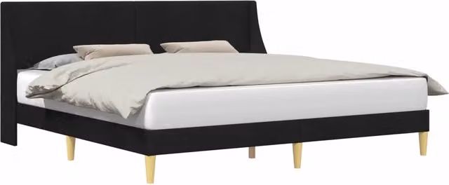Letto da camera moderno con struttura imbottita e testiera in tessuto nero