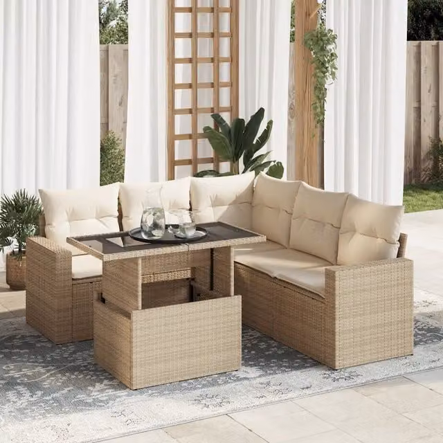 Set Divano da Giardino 6 pz con Cuscini Beige in Polyrattan 3326319