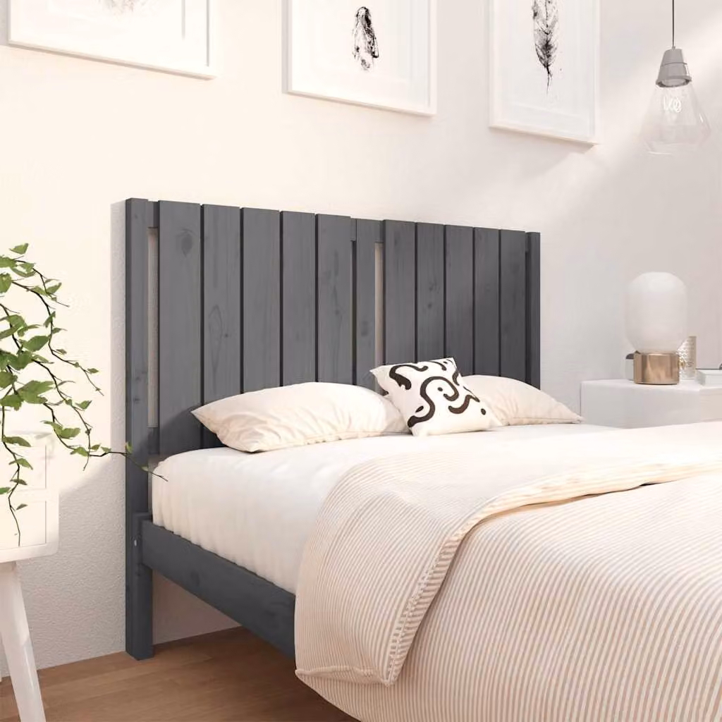Testiera per letto vidaXL in legno massello di pino, colore grigio, stile rustico, L: 125,5 cm, P: 4 cm, H: 100 cm