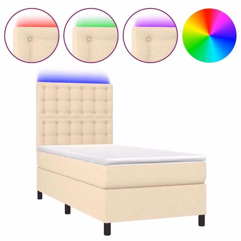 Letto a Molle con Materasso e LED Crema 100x200cm in Tessuto