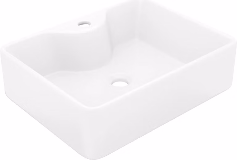 Lavandino Bagno in Vetroceramica Bianca Quadrato con Foro per Rubinetto