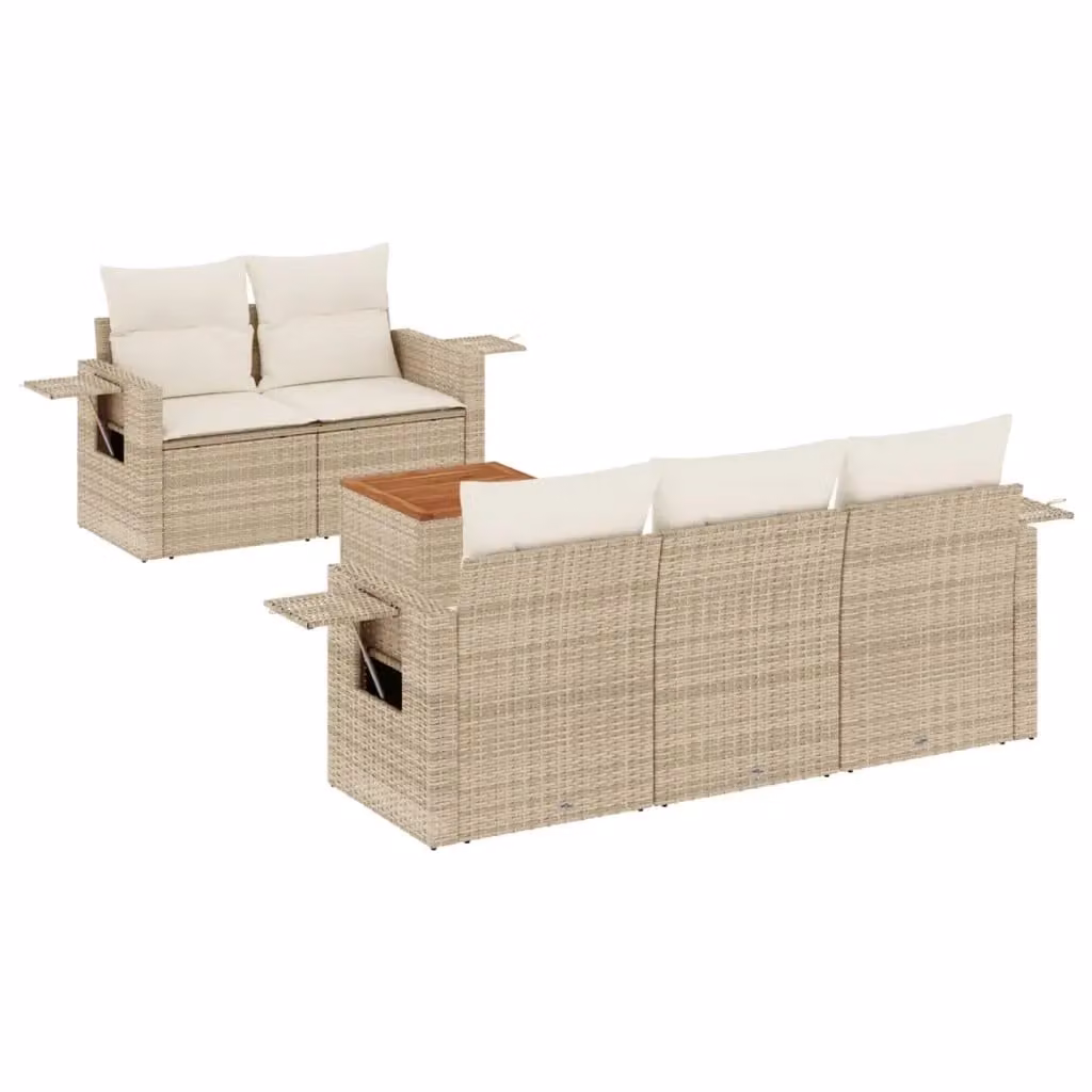 Set Divano da Giardino 6 pz vidaXL in Polyrattan Beige con Cuscini e Tavolino da Caffè – 2