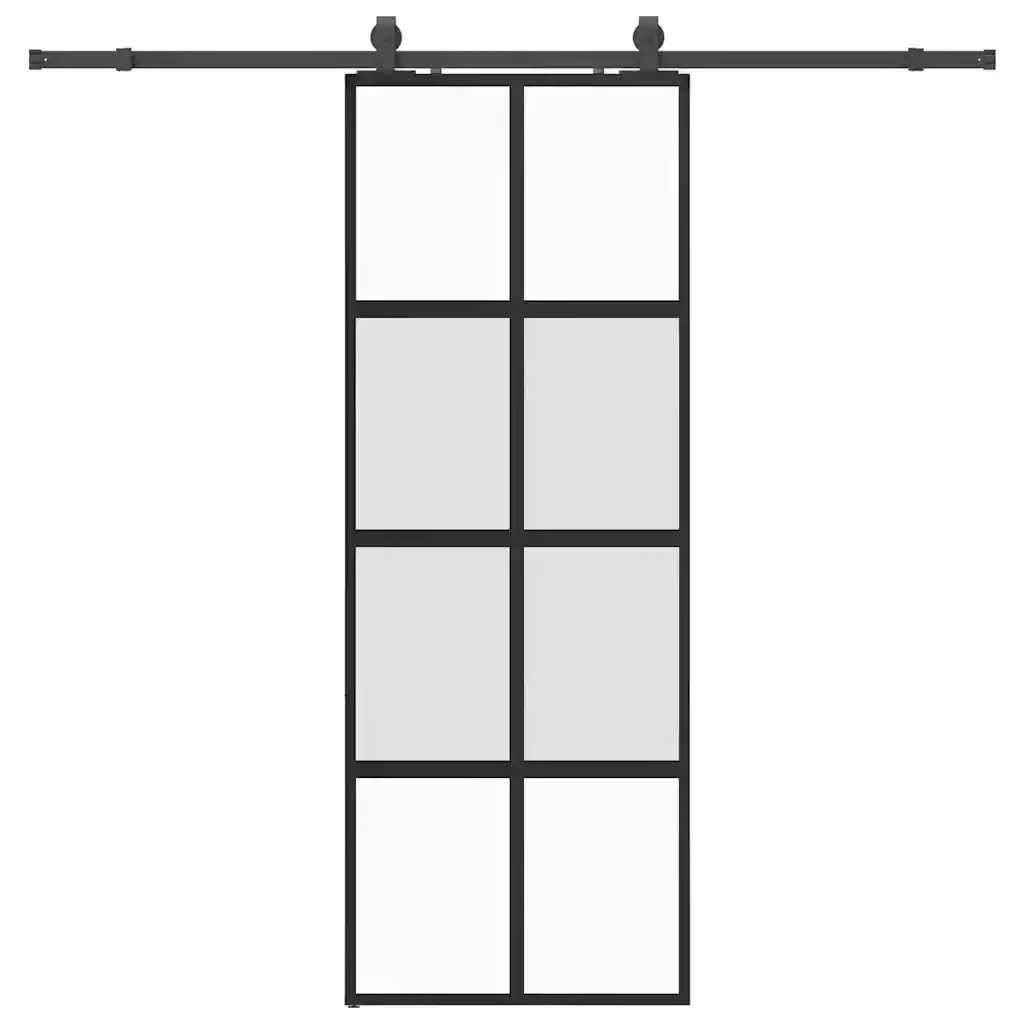 Porta Scorrevole VIDAXL in Vetro Temperato Trasparente con Ferramenta in Alluminio Nero L: 76 cm, H: 205 cm – 2