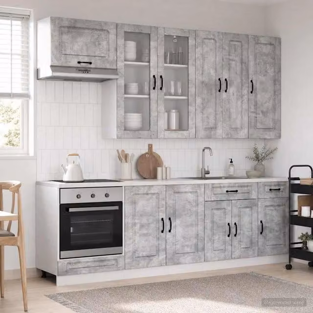 Unità Cucina KALMAR 8 pz Grigio Cemento Legno ingegnerizzato 3438196