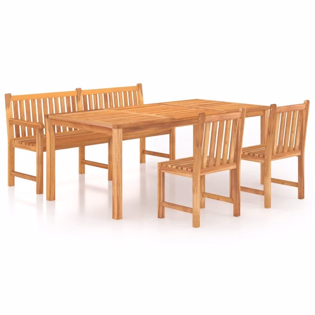 Set da Pranzo per Giardino 4 pz in Legno Massello di Teak