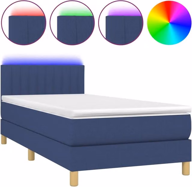 Letto singolo | Letto per adulti | Letto a Molle con Materasso e LED Blu 90x190 cm in Tessuto