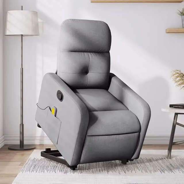 Divano Sedia-Poltrona Alzapersona Massaggi Reclinabile Grigio Chiaro Tessuto 470792