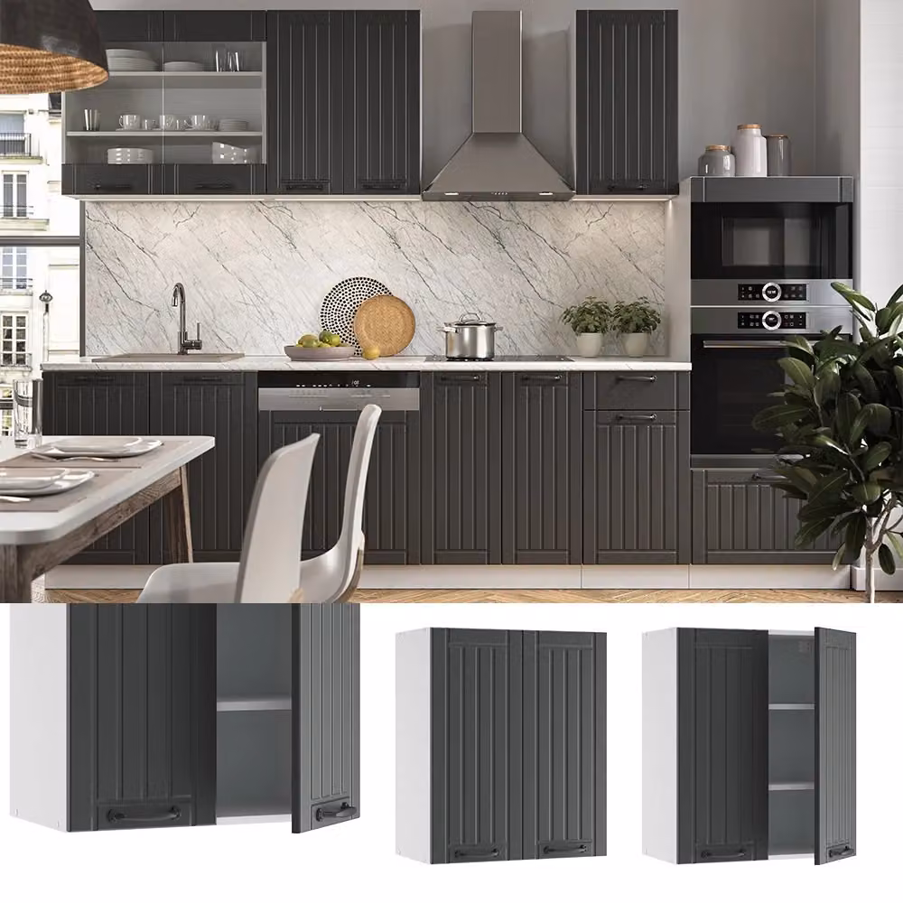 Pensile da cucina Vicco Fame-Line Antracite e Bianco con ante a battente e finitura opaca L: 60 cm, H: 72 cm, P: 34,1 cm – 2