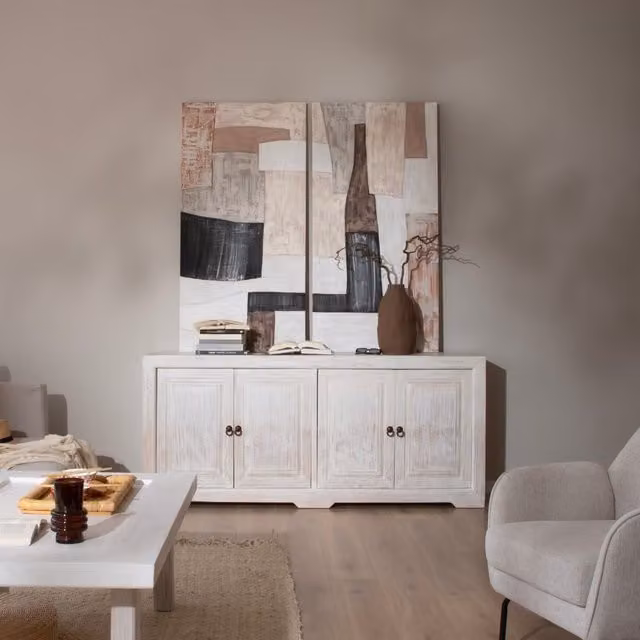 Credenza in legno massiccio di araucaria Banak stile shabby bianco