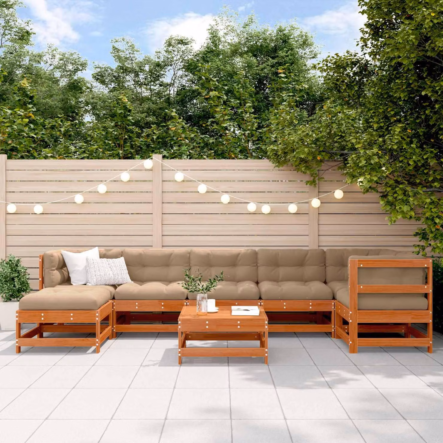 Maison Exclusive - Set da lounge per giardino, 8 pezzi, color marrone cera, legno di pino massello