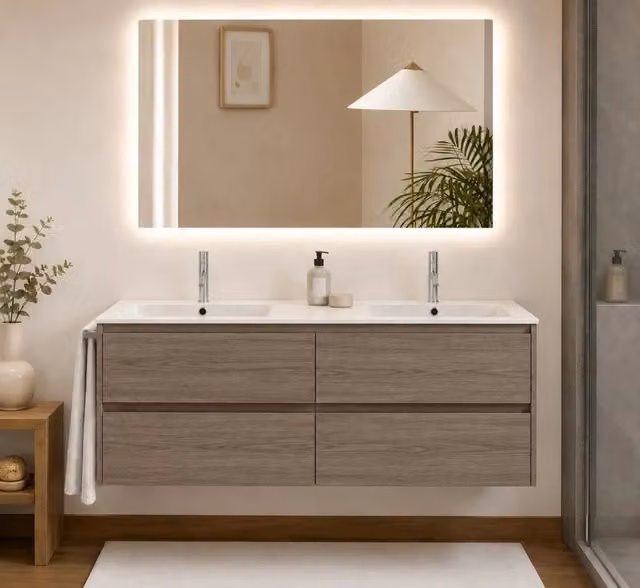 Mobile bagno componibile DUCHA moderno in rovere color marrone L: 120 cm, P: 45 cm, H: 50 cm – 1