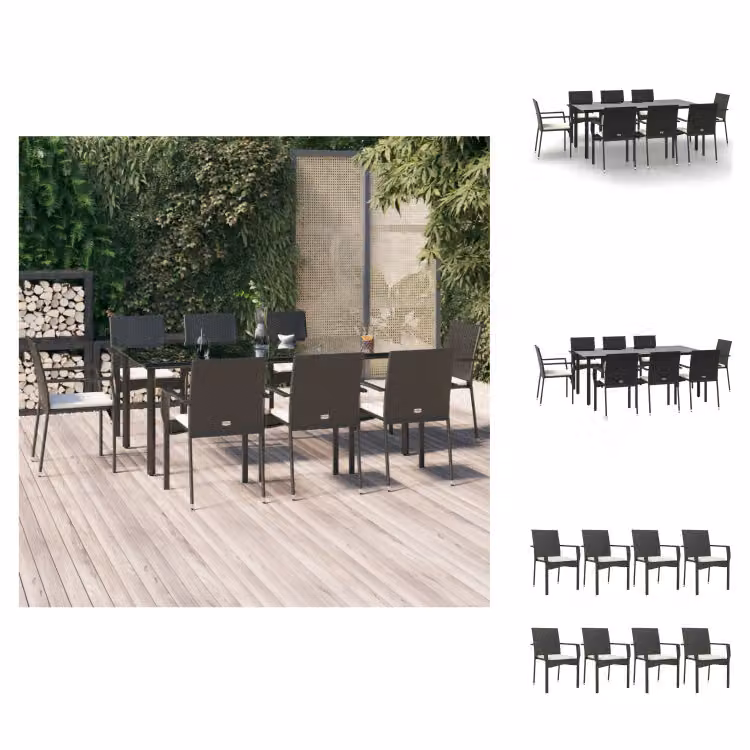 vidaXL set da pranzo da giardino 9 pezzi con cuscini in poly rattan nero - Set di mobili da giardino