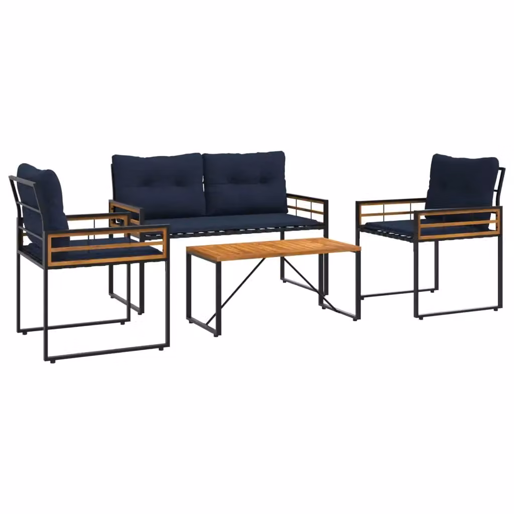 Set di mobili da esterno vidaXL in legno di acacia con 4 pezzi e cuscini blu e neri – 2