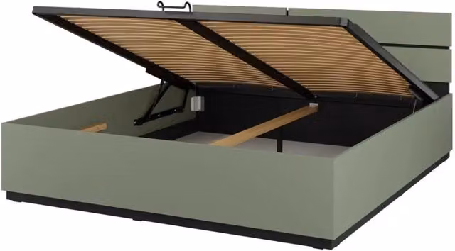 Letto contenitore moderno Meublorama con base a sollevamento, colore verde e nero, L/P/H: 180 x 200 x 104,6 cm – 1