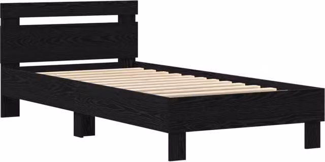 Letto singolo moderno DESIGN IN in legno con illuminazione sottostante e porta USB, Rovere Nero, L/P/H: 90 x 200 x 35 cm – 1