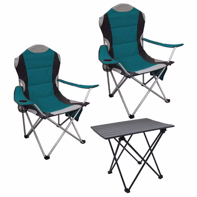 Set da giardino Spetebo da 3 pezzi con tavolo pieghevole in alluminio e borsa per il trasporto - verde - Set da giardino