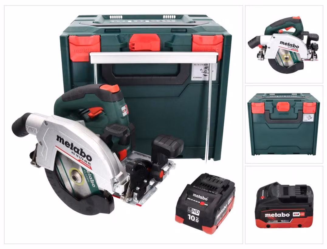 Sega circolare a batteria Metabo KS 18 LTX 66 BL 18 V 165 mm + 1x batteria da 10,0 Ah + metaBOX - senza caricabatterie