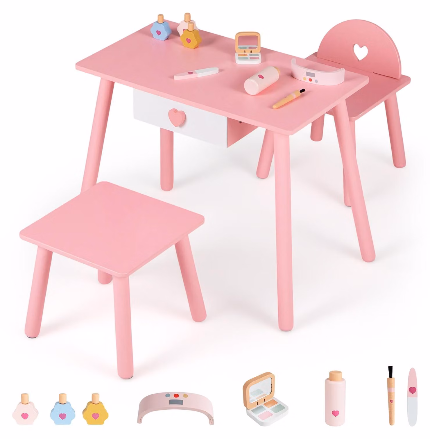 KOMFOTTEU, tavolino per manicure per bambini con sedia e poggiapiedi, set per manicure