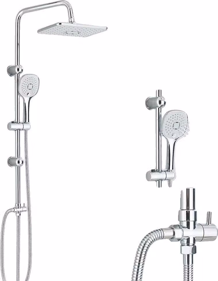 Set di miscelatori per doccia da bagno, a parete, soffione a pioggia, con doccetta, cromato