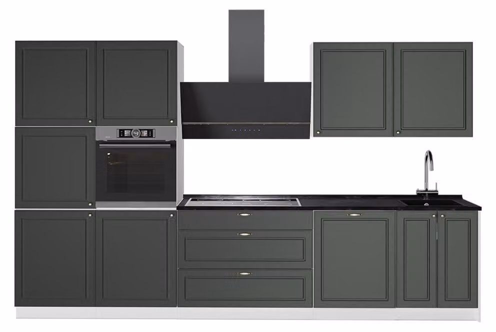 Cucina componibile Vicco Fame-Line Verde-oro rustico/Bianco 340 cm, PL Antracite, Model 64627