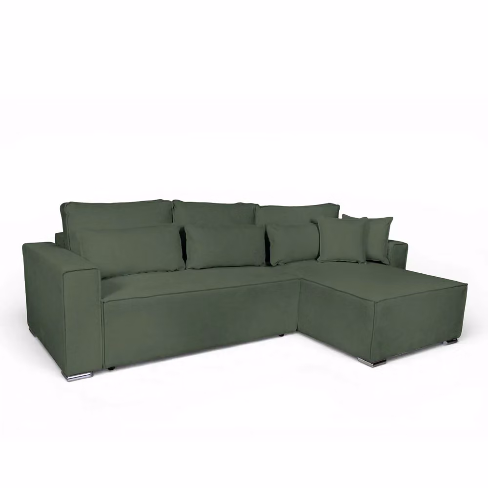 Divano Angolare Emily Verde con Letto Easy Open, Contenitore e Penisola Reversibile in Tessuto - L/P/H: 265 x 159 x 89 cm – 2