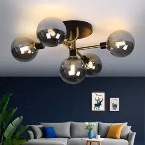 ZMH plafoniera 5 fiamme con sfera di vetro grigia plafoniera bianco caldo presa G9 lampadario luce interna per camera da letto soggiorno