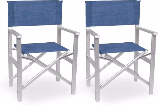 Set di 2 sedie regista Ketty in alluminio con seduta e schienale in textilene blu