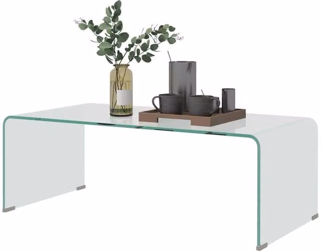 TAVOLINO IN VETRO TEMPERATO MODERNO DA SALOTTO CON DESIGN MONOBLOCCO, 100X50X35 CM, TRASPARENTE