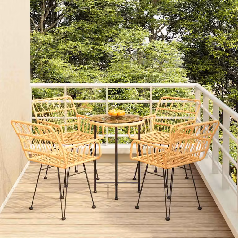 Set da pranzo da giardino vidaXL in 5 pezzi in polyrattan marrone e beige con tavolo rotondo in vetro