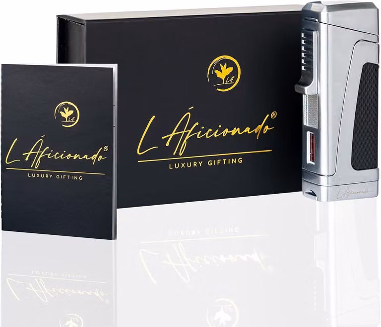 Accendino L'Áficionado Luxe Jetflame, idea regalo per uomini, accendino antivento ricaricabile, elegante confezione regalo, base personalizzabile, argento platino