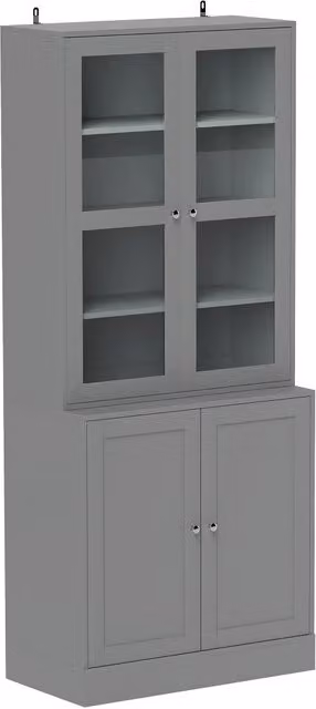 Libreria a 6 livelli con ante in vetro ¨C zephmum ¨C Grigio 80x30x200