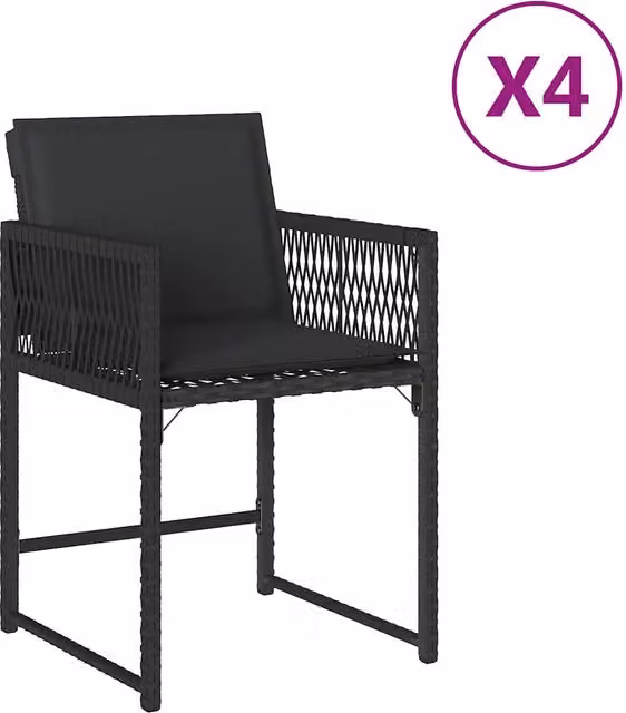 Sedie da Giardino con Cuscini 4 pz | Sedie da Esterno Nere in Polyrattan