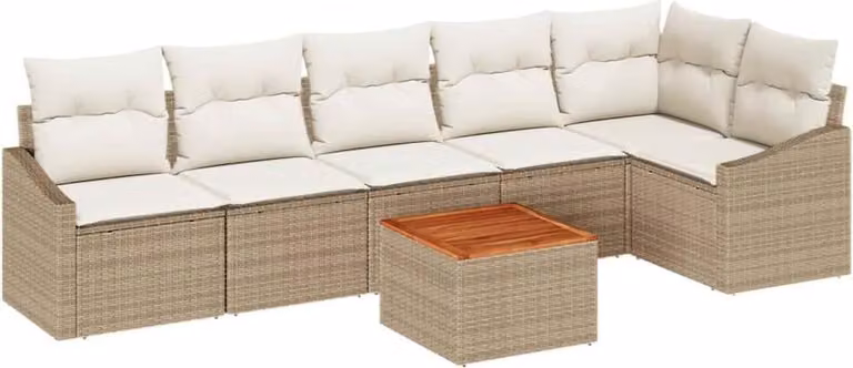 Set Divano da Giardino 7 pcs Beige e Crema polyrattan